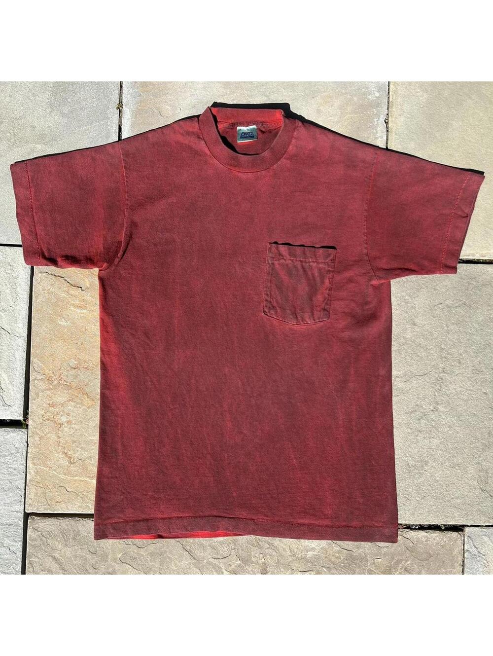 Overdyed Vintage Black Red Single Stitch Pocket T-shirt